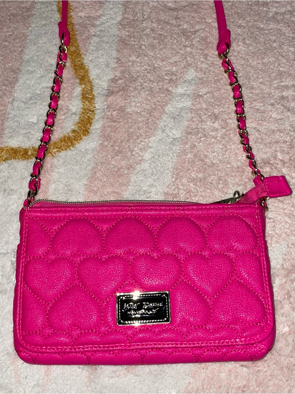 Betsey Johnson Hot Pink Quilted Heart Crossbody